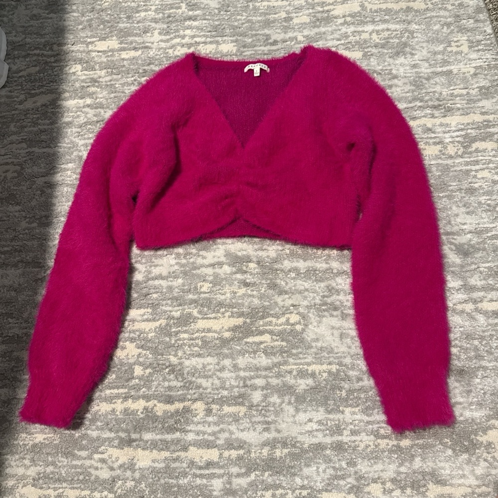 Fuzzy Pink Cropped Sweater
